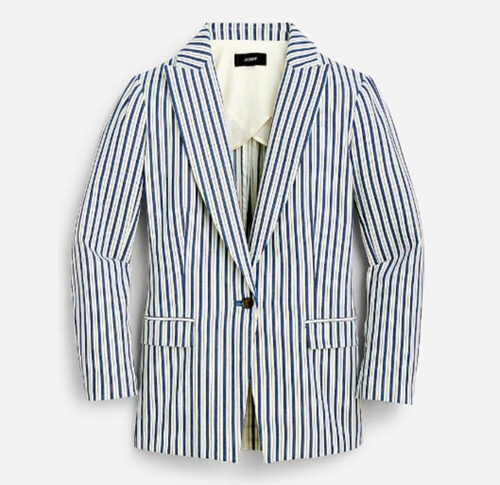 J. Crew Willa Blazer in Stripe Blue Cream 4 Preppy Nautical Academia